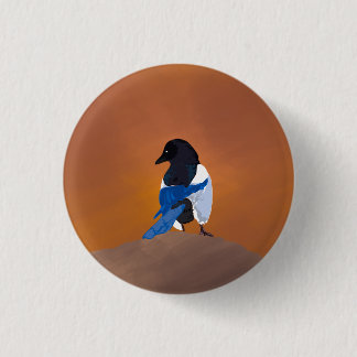 Black magpie bird 1 inch round button