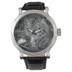 Black Maine Coon Cat Band Watch