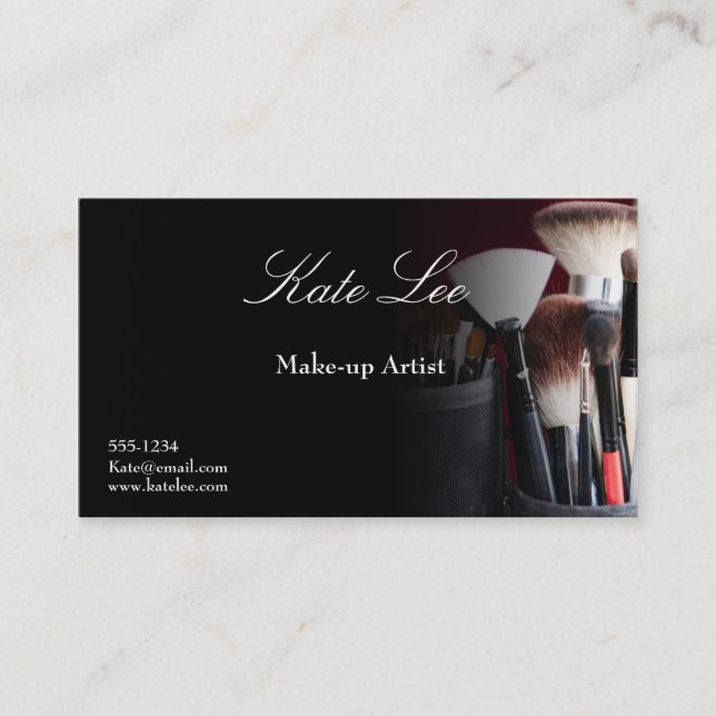 Black Make-up brush cosmetology business cards (Front)