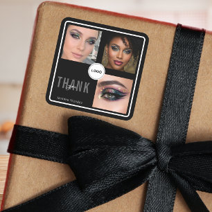 Black Makeup Artist Studio Photo Collage Thank you Square Sticker