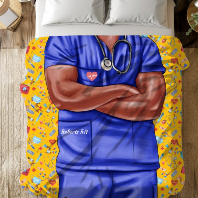 Black Male Nurse Doctor Sherpa Blanket (Picture have been enhanced to show details )