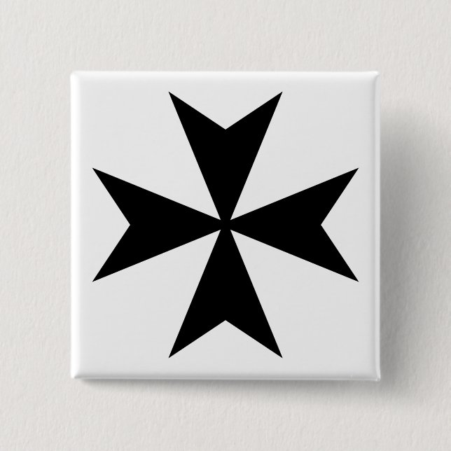 Black Maltese Cross 2 Inch Square Button (Front)