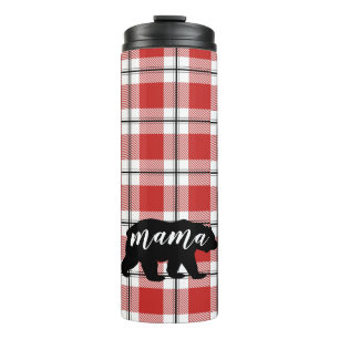Black Mama Bear Red & White Plaid Flannel Pattern Thermal Tumbler