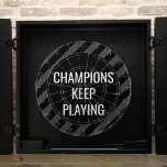 Black Man Cave Quote  Dartboard<br><div class="desc">Black Man Cave Quote Dart Board has a black and grey modern stripes design with an inspirational quote "Winners never quit" for those competitive players—perfect gift for him, your husband, or your father. Change the quote if you like with the "Personalize” section. Original artwork by Kardz Studio. If you have...</div>