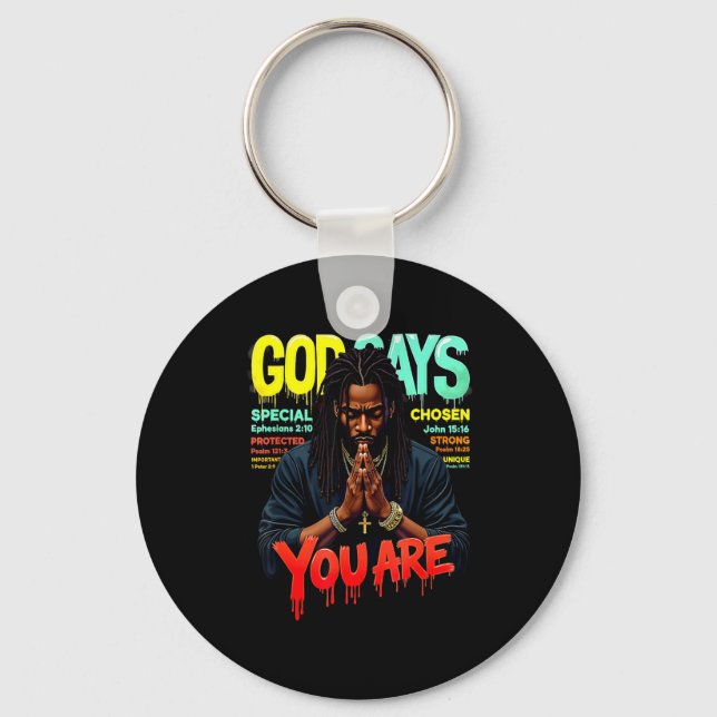 Black man god says are juneteenth emancipation day keychain (Front)