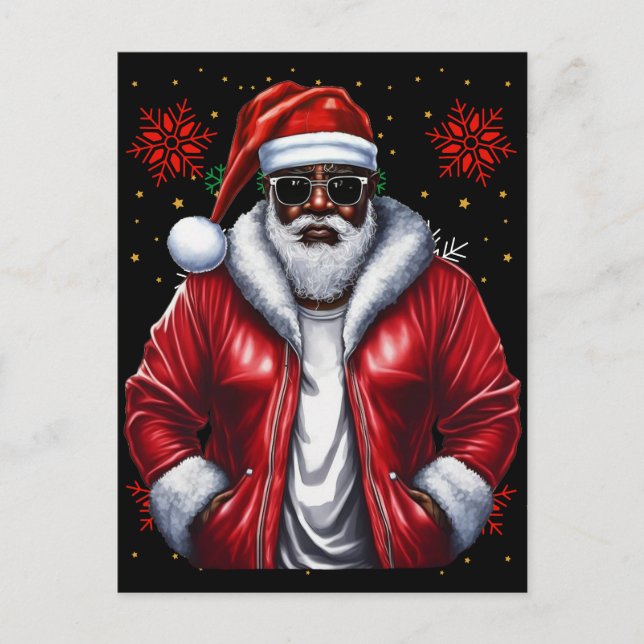Black Man Melanin Christmas Santa Claus Ugly Xmas Holiday Postcard (Front)