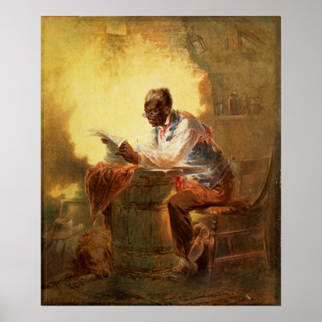 Black Man Reading Newspaper by Candlelight Poster (Front)
