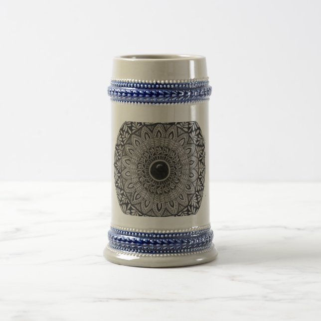 black mandala art on a tall mug (Center)