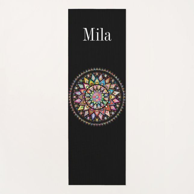 Black, mandala background yoga mat (Front)