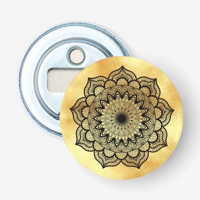 Black Mandala on Gold Background Bottle Opener (Front)