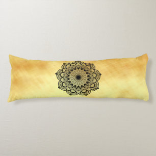 Black Mandala on Soft Gold Background Body Pillow