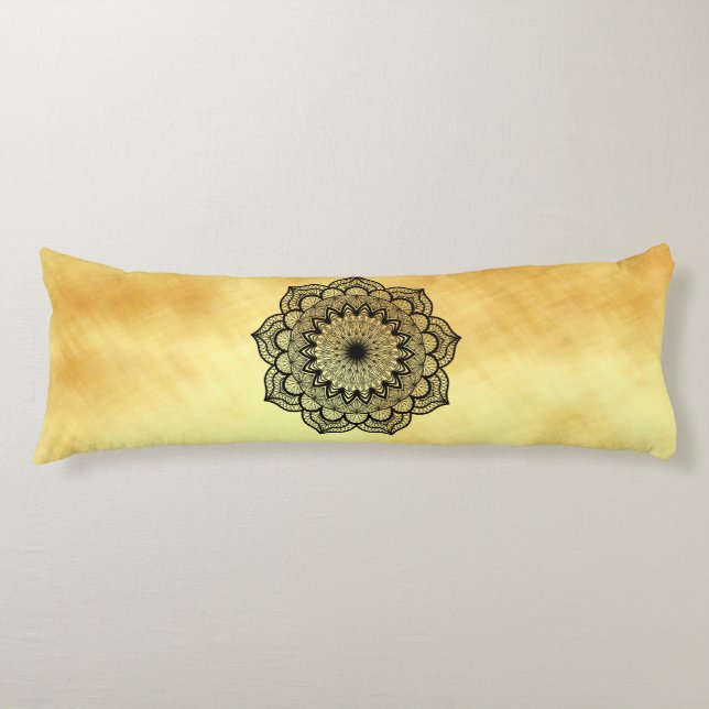 Black Mandala on Soft Gold Background Body Pillow (Front)