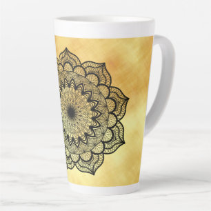 Black Mandala on Soft Gold Background Latte Mug