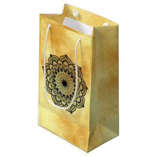 Black Mandala on Soft Gold Background Small Gift Bag