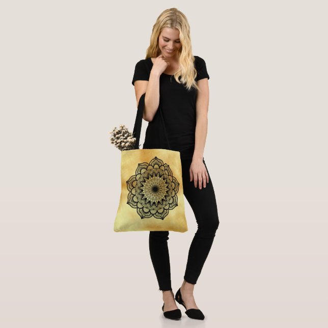 Black Mandala on Soft Gold Background Tote Bag (On Model)