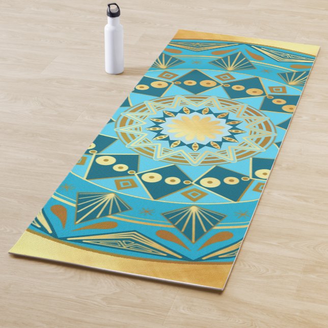 Black Mandala on Soft Gold Background Yoga Mat (In Situ)