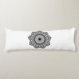 Black Mandala on White Background Body Pillow