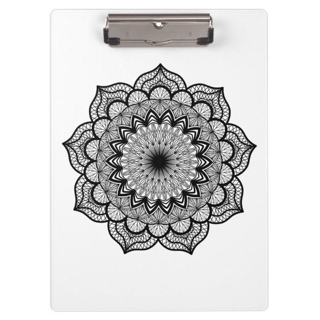 Black Mandala on White Background Clipboard (Front)