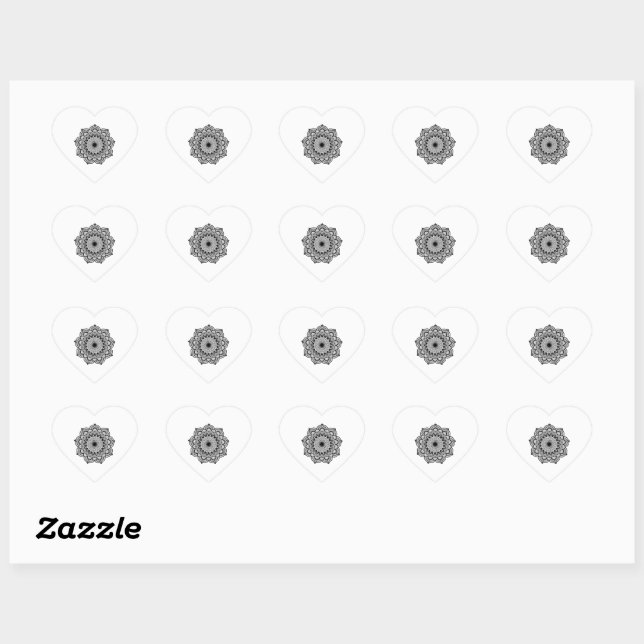 Black Mandala on White Background Heart Sticker (Sheet)