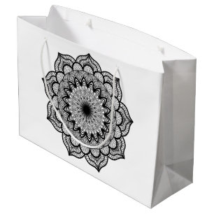 Black Mandala on White Background Large Gift Bag