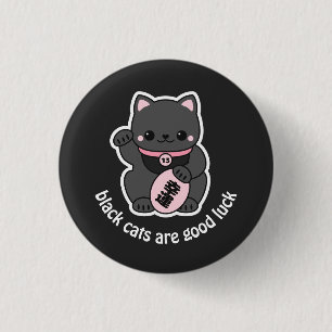Black Maneki Neko 1 Inch Round Button