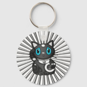 Black Maneki Neko Good Luck Cat Keychain