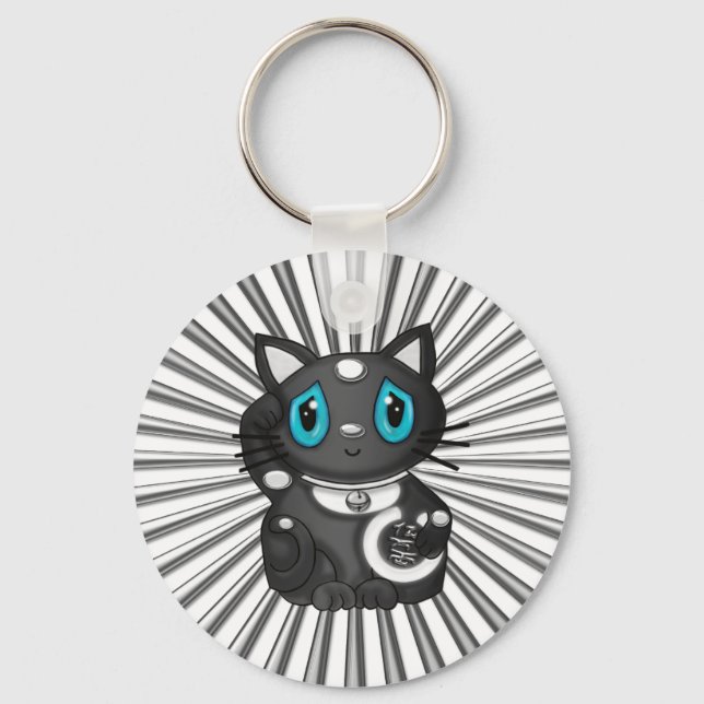 Black Maneki Neko Good Luck Cat Keychain (Front)