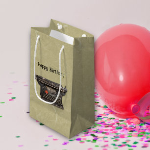 Black Manual Old Time Typewriter on Tan Small Gift Bag