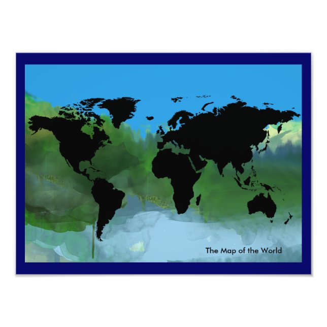 Black Map of the World abstract Photo Print (Front)