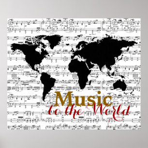 black map with musical notes poster
