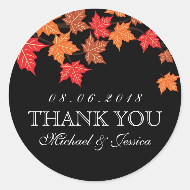 Black Maple Leaf Fall Autumn Wedding Sticker (Front)