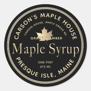 Black Maple Syrup Label with Gold Border and Leaf