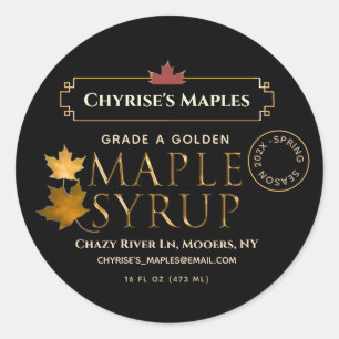 Black Maple Syrup Label with Leaf and Date