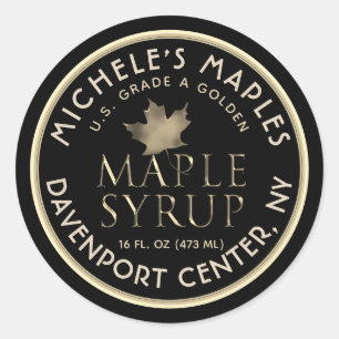 Black Maple Syrup Label with Metallic Gold Leaf
