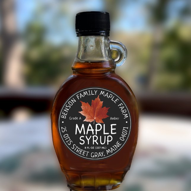 Black Maple Syrup Label with Red Sugar Maple Leaf (Creator Uploaded)