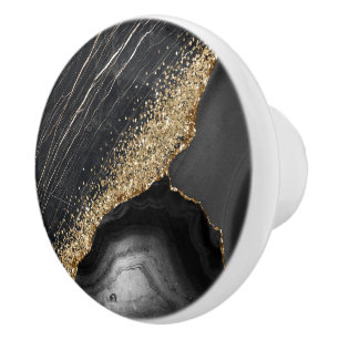 Black Marble Agate Ceramic Knob