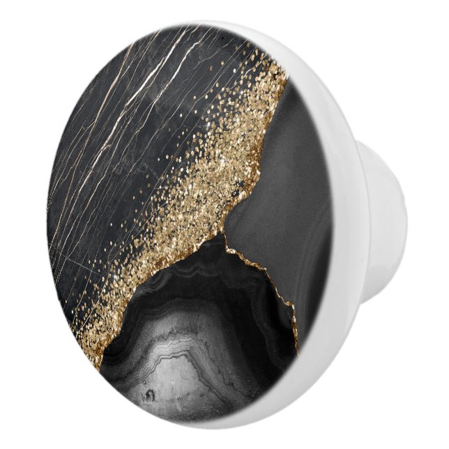 Black Marble Agate  Ceramic Knob (Right)