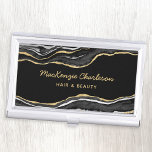 Black Marble Agate Gold Glitter Business Card Holder<br><div class="desc">Elegant black agate marble design with faux gold glitter. Ideal for hair and makeup artists,  beauty and nail salons and much more.  Change the details to customize.</div>