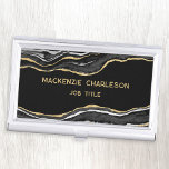 Black Marble Agate Gold Glitter Geode Business Card Holder<br><div class="desc">Elegant black agate marble geode design with faux gold glitter. Change the details to customize.</div>