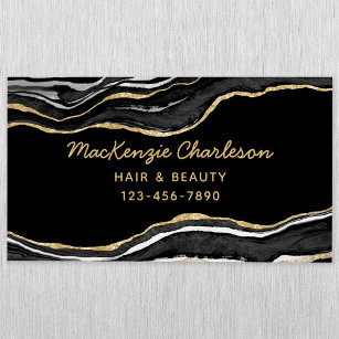 Black Marble Agate Gold Glitter Magnetic Business Card