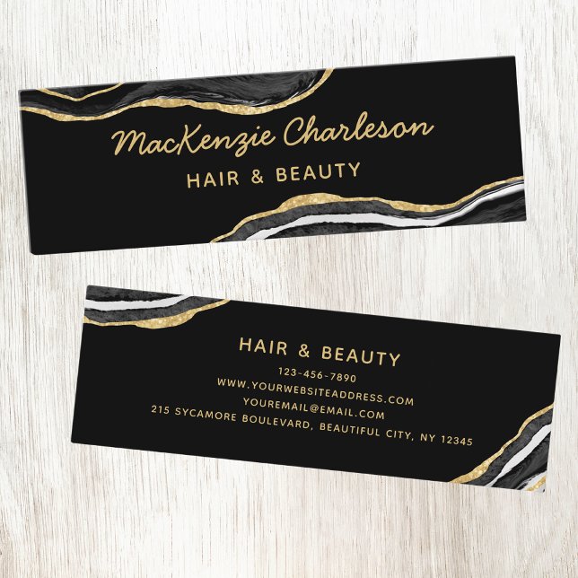 Black Marble Agate Gold Glitter Mini Business Card (Creator Uploaded)