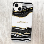 Black Marble Agate Gold Glitter Personalized Case-Mate iPhone 14 Case<br><div class="desc">Black and white watercolor agate marble design with faux gold glitter detail.  Change the name to customize.</div>