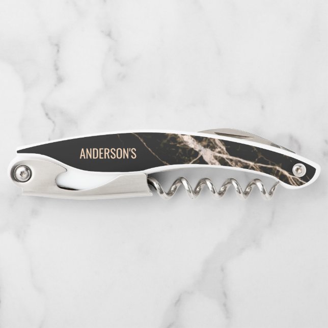 Black Marble And Beige Grain Corkscrew (Front)