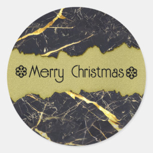 Black Marble and Faux Gold Customizable Classic Round Sticker