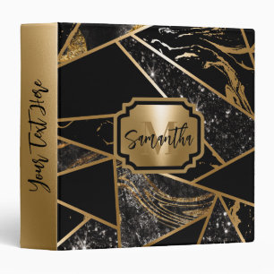 Black Marble and Glitter Geometric Mosaic Binder