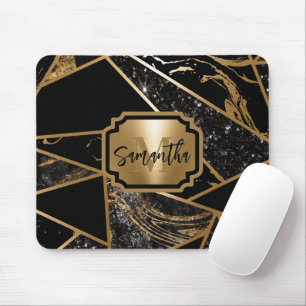 Black Marble and Glitter Geometric Mosaic Mouse Pad