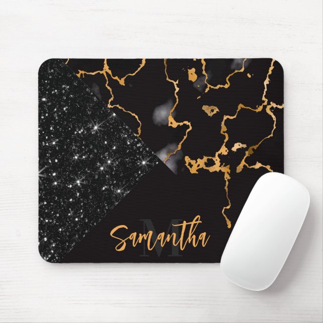 Black Marble and Glitter Mouse Pad (With Mouse)