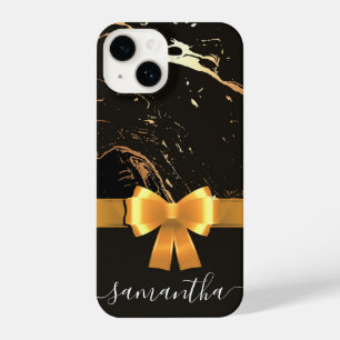 Black Marble and Ribbon iPhone 14 Case