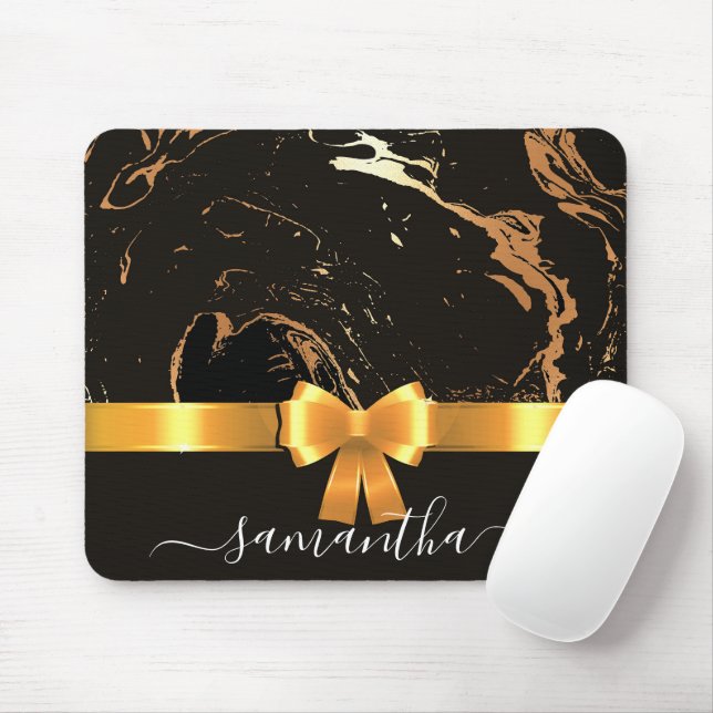 Black Marble and Ribbon Mouse Pad (With Mouse)