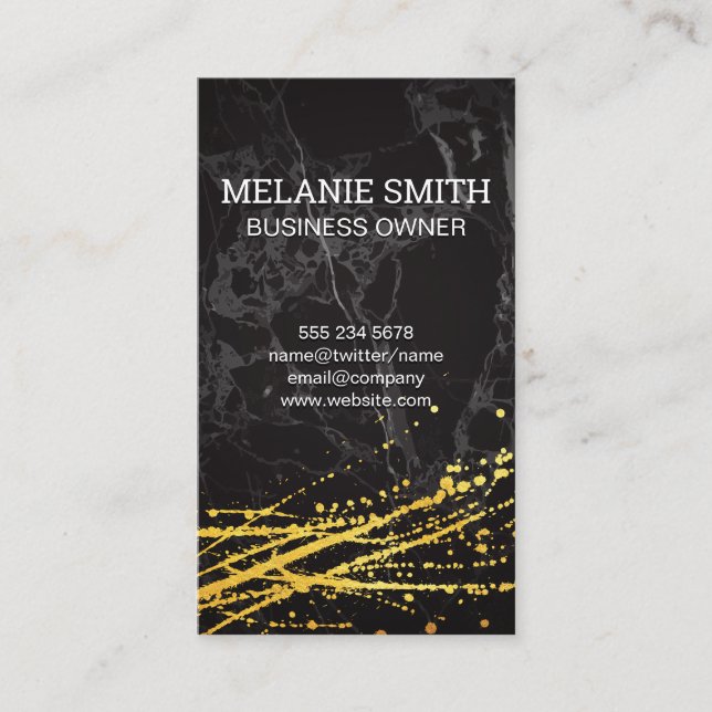 Black Marble | Artistic Gold Spatter Business Card (Front)